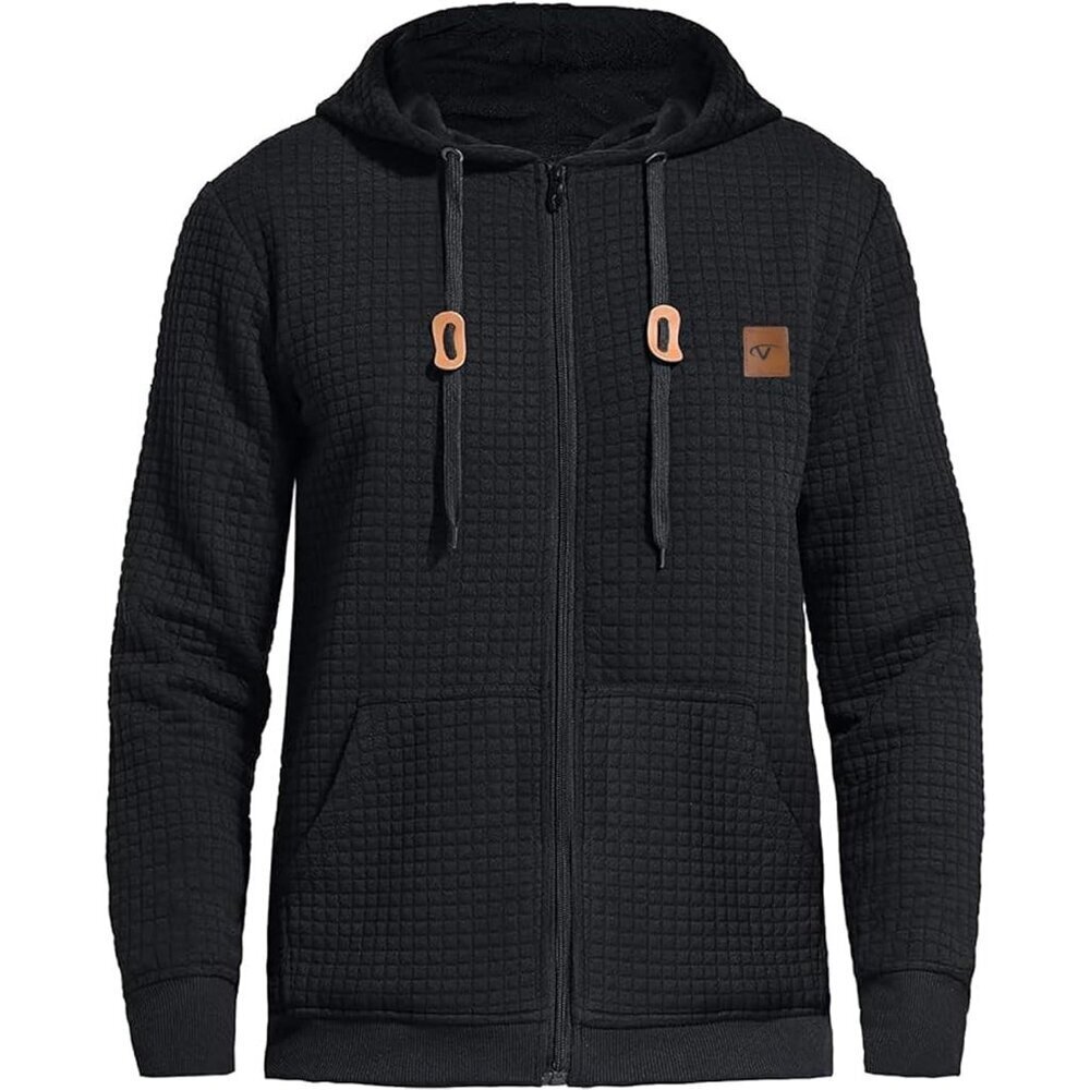 Men's Black Pullover Hoodies Long Sleeve Draw String Lace Up Hooded Sweat Shirt